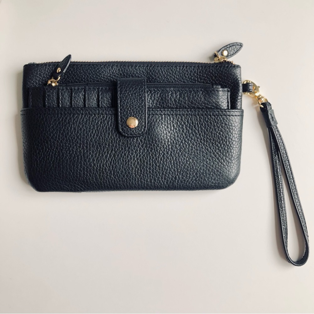 LODIS Olivia Italian Leather Black Wristlet | Purse card stacker Wallet combo